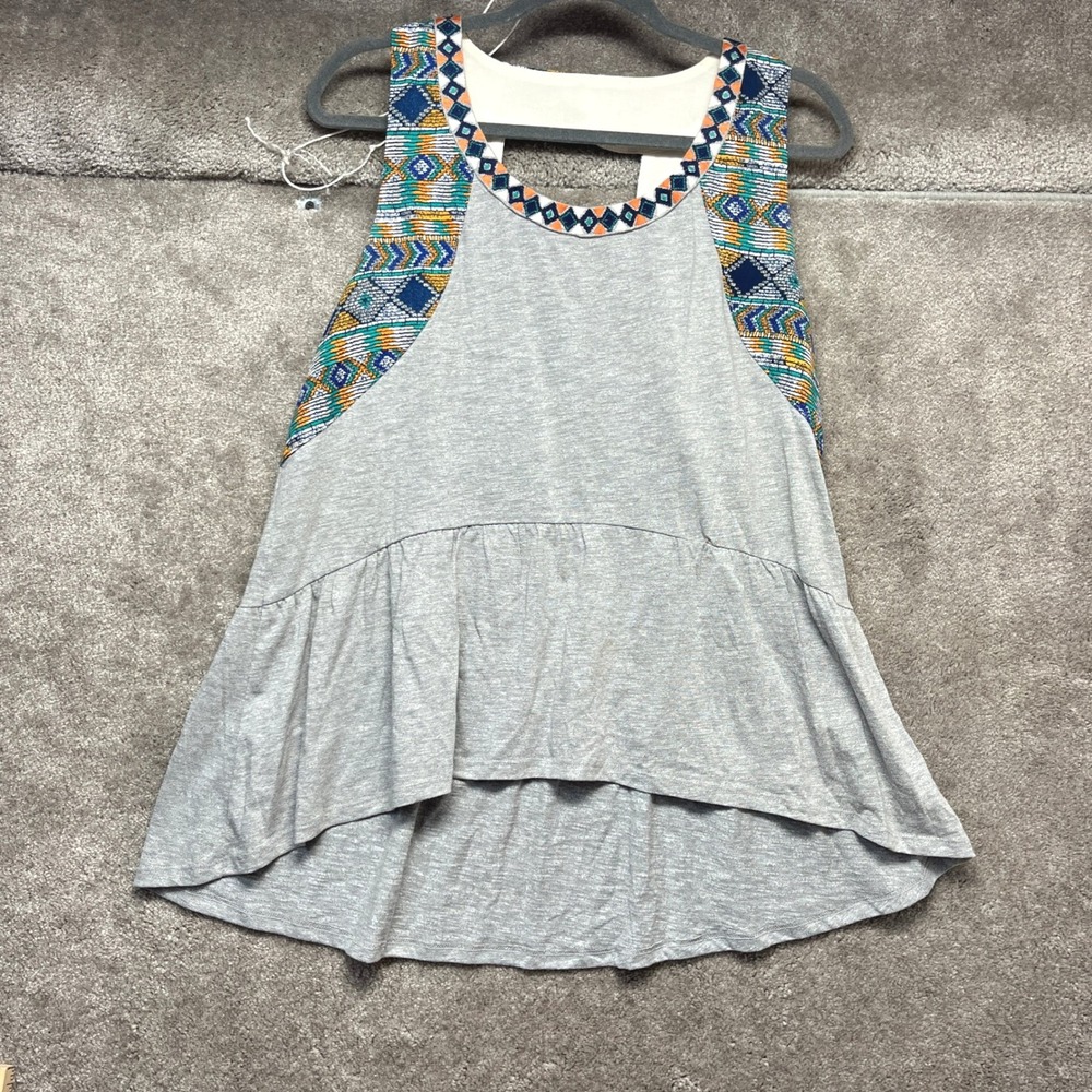 Miss Me Womens Tank Top Large Gray High Low Relaxed Southwestern‎ Boho Festival